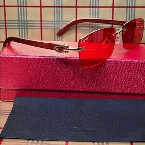 Cartier Unisex Wood Frame Sunglasses